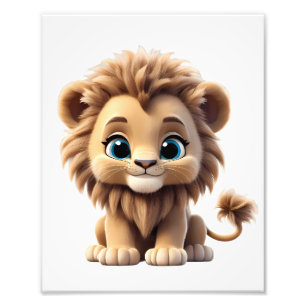 Adorable Lion Cub Sitting Portrait Illustration Photo Print