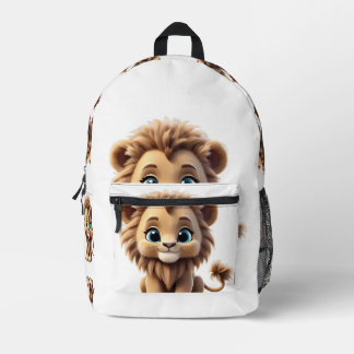 Adorable Lion Cub Sitting Portrait Illustration Printed Backpack