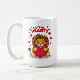 "Adorable Lion 'I Steal Hearts' Valentine's Gift Coffee Mug