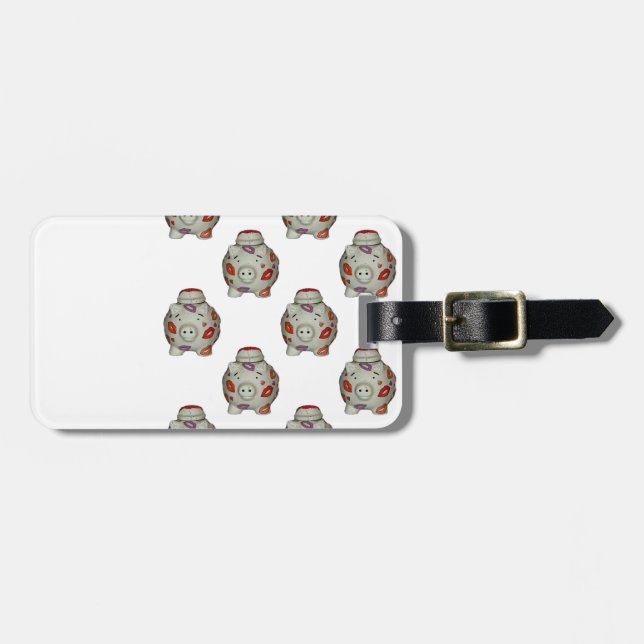 Adorable Lipstick Pig Luggage Tag (Front Horizontal)