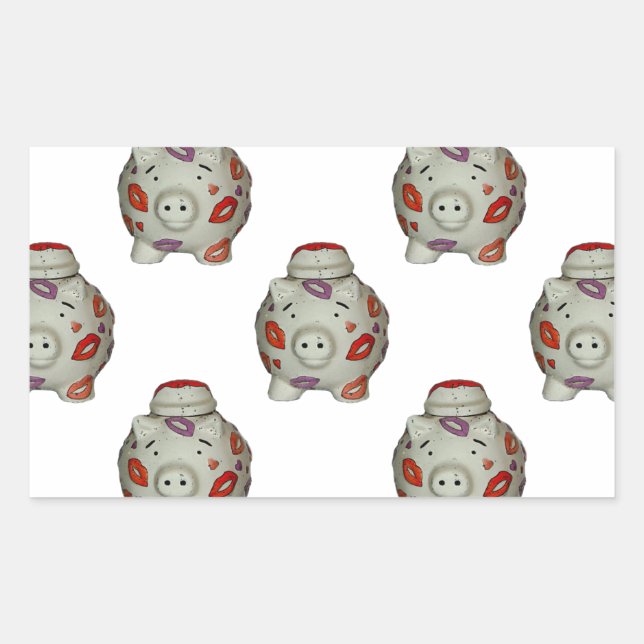 Adorable Lipstick Pig Rectangular Sticker (Front)