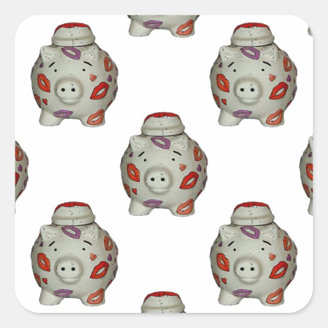Adorable Lipstick Pig Square Sticker (Front)