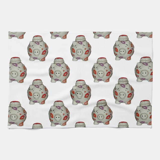 Adorable Lipstick Pig Tea Towel (Horizontal)