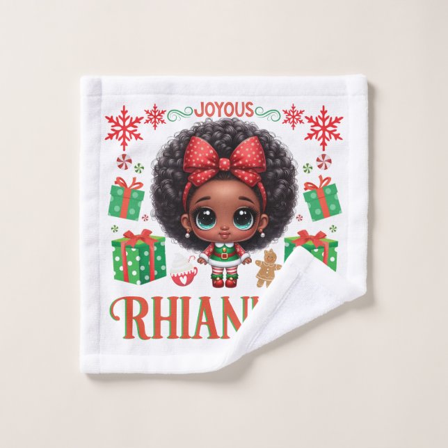 Adorable Little Afro Christmas Elf Girl Wash Cloth (Wash Cloth)