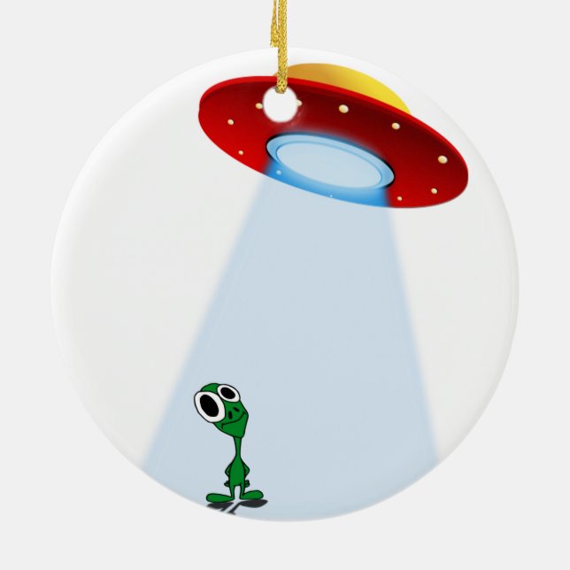 Adorable Little Alien & Flying Saucer Ceramic Tree Decoration (Back)