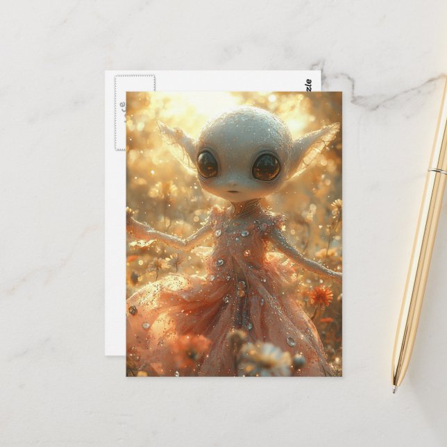Adorable Little Alien in a Dress Postcard (Front/Back In Situ)