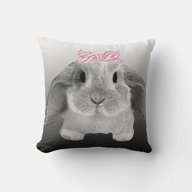 Adorable little bunny with a pink bow cushion (Front)