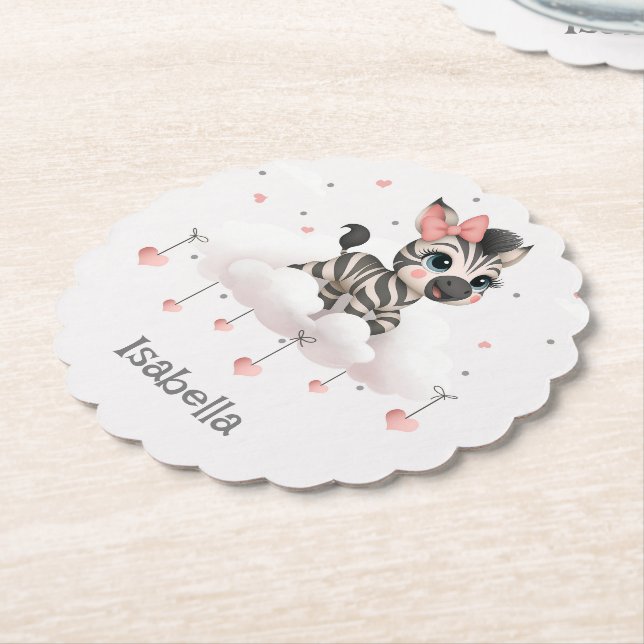 Adorable little cartoon zebra  paper coaster (Angled)
