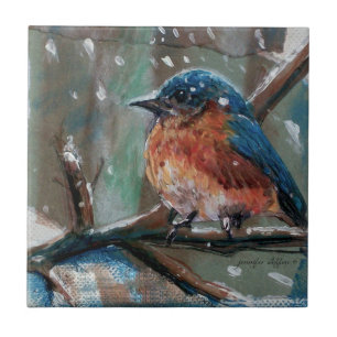 Adorable Little Eastern Bluebird Song Bird Small Tile