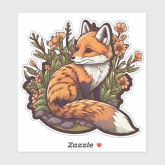 Adorable little fox and flowers