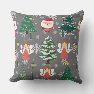 Adorable little girl and Santa claus l Red Xmas Cushion