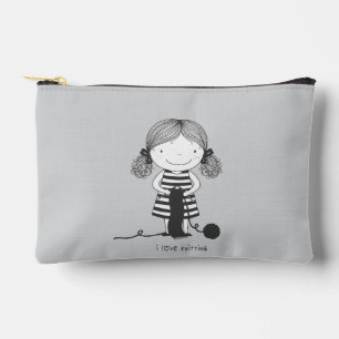 Adorable Little Girl Knitting I Love Knitting Accessory Pouch