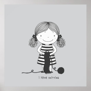 Adorable Little Girl Knitting I Love Knitting Poster