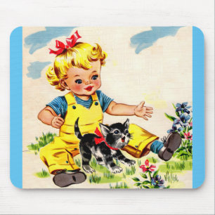 adorable little girl with adorable little kitten mouse pad