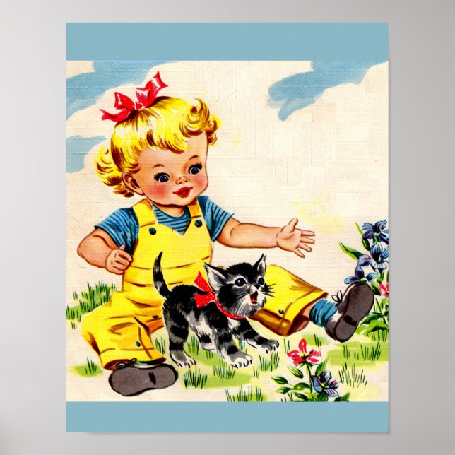 adorable little girl with adorable little kitten poster (Front)