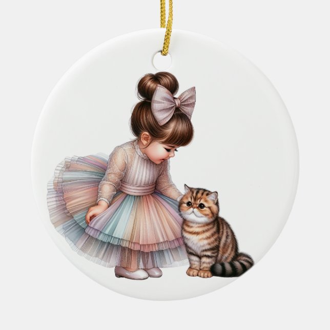 ADORABLE LITTLE GIRL WITH HER KITTEN CERAMIC TREE DECORATION (Front)