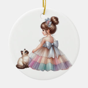 ADORABLE LITTLE GIRL WITH HER KITTEN CERAMIC TREE DECORATION