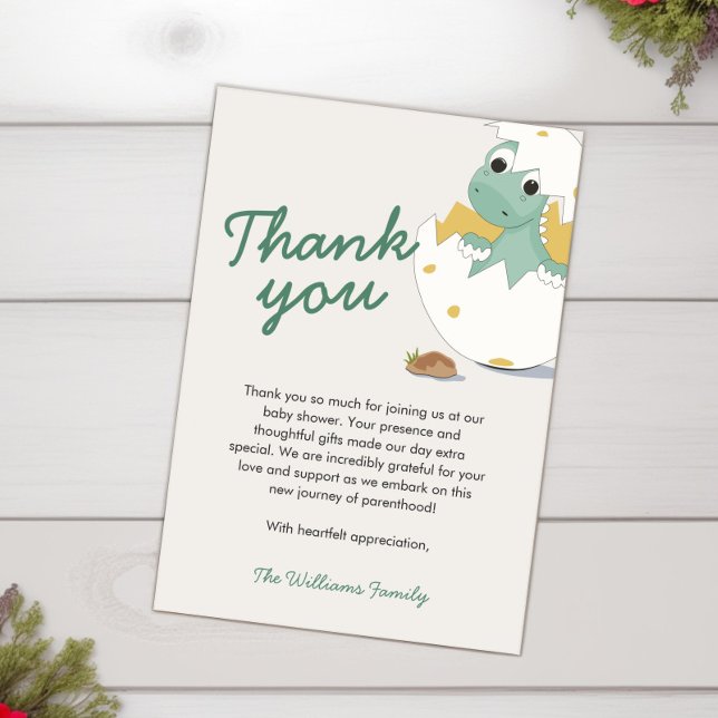 Adorable Little Green Hatching Baby Dinosaur Egg Thank You Card (Creator Uploaded)