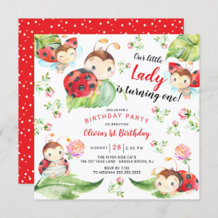 Adorable Little Lady Ladybug 1st Birthday Invitati Invitation
