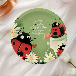 Adorable Little Ladybug Girl Baby Shower Paper Plate