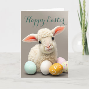 Adorable Little Lamb with Easter Eggs Holiday Card