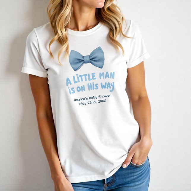 Adorable Little Man Baby Shower Blue Bow Tie T-Shirt (Little Man Baby Shower Tee)