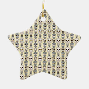 Adorable Little Owls Pattern on Light Yellow Ceramic Tree Decoration
