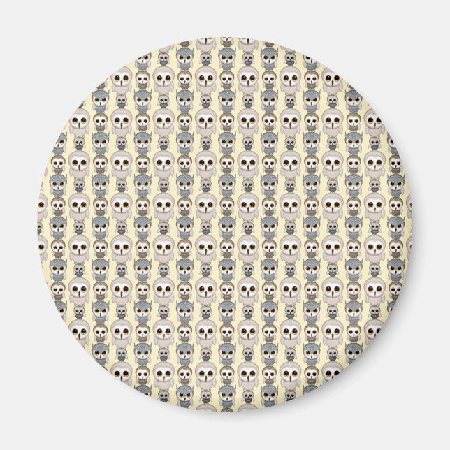 Adorable Little Owls Pattern on Light Yellow Magnet (Front)