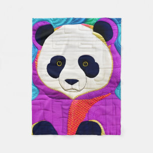 Adorable Little Panda - Quilt-Like Design Fleece Blanket