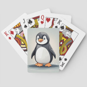 Adorable little penguin playing cards