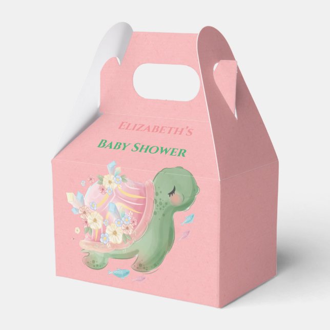 Adorable Little Turtle Pink Baby Shower Favour Box (Front Side)