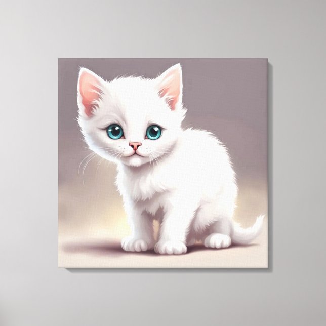 Adorable little white kitten canvas print (Front)