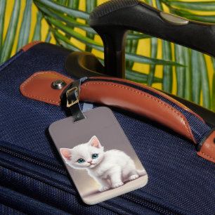 Adorable little white kitten luggage tag