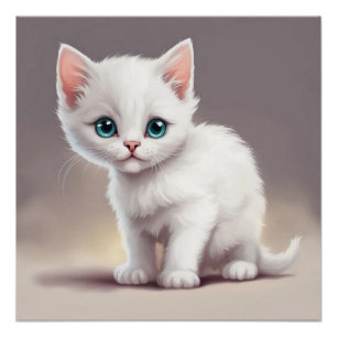 Adorable little white kitten poster