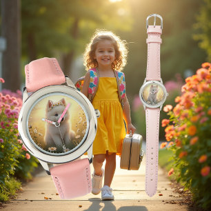 Adorable little, white Spitz puppy, kids  Watch