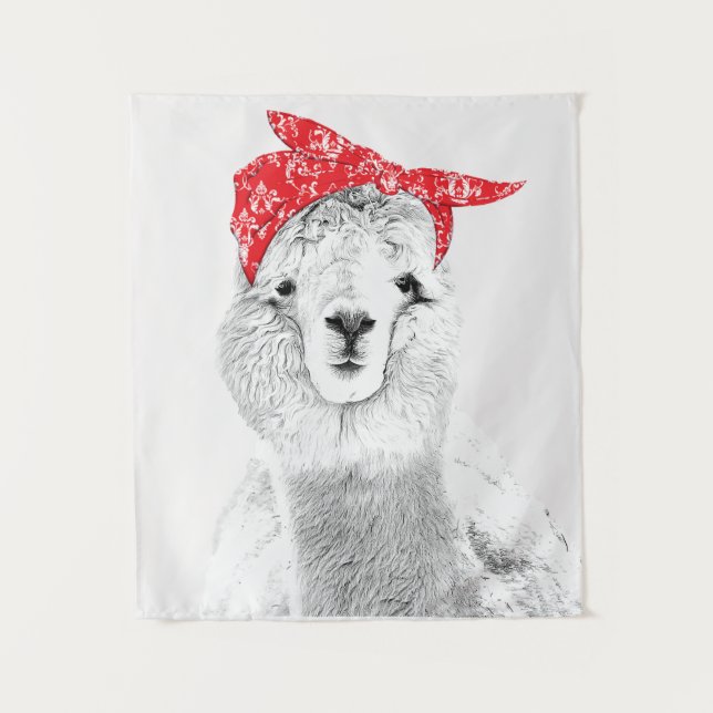 Adorable Llama Wearing a Red Bandana Tapestry (Front)