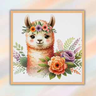 Adorable Llama with Blossoms for Kids   Poster