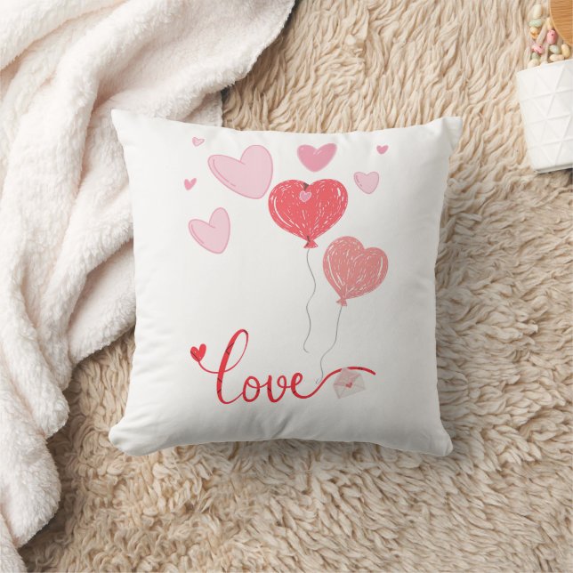 Adorable Love Balloons & Hearts – Cute Valentine Cushion (Blanket)