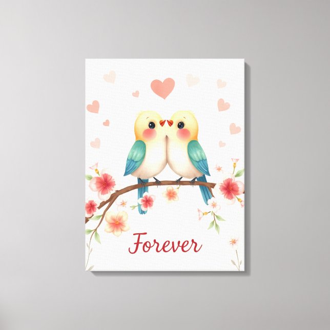 Adorable Love Birds Forever Illustration Canvas Print (Front)