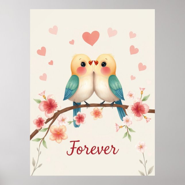  Adorable Love Birds Forever Illustration Poster (Front)