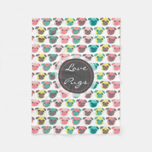 Adorable “ Love Pugs” colourful pugs illustrat Fleece Blanket