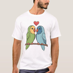 Adorable Lovebirds Pair with Heart T-Shirt