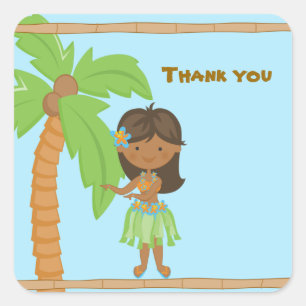 Adorable Luau Girl Thank You Sticker