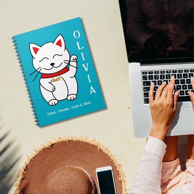 Adorable Lucky Cat Drawing Personalised Notebook (Creator Uploaded)