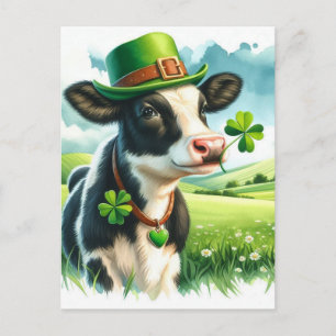 Adorable Lucky St. Patrick's Day Watercolor Cow Postcard