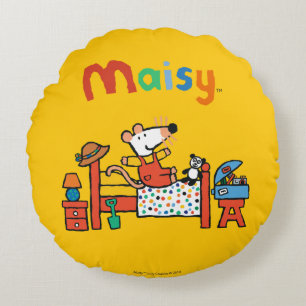 Adorable Maisy in Red Overalls Round Cushion