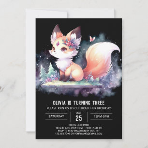Adorable Majestic Fox Birthday digital Invitation