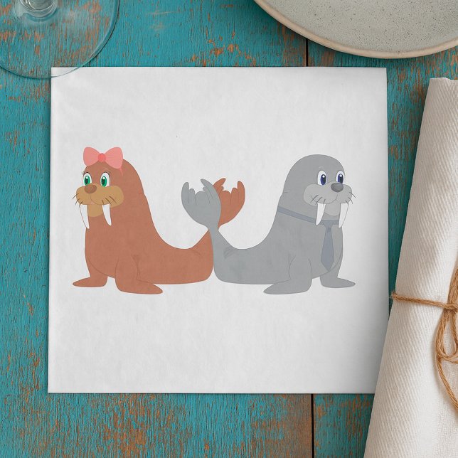 Adorable Male and Female Walruses Napkin (Creator Uploaded)