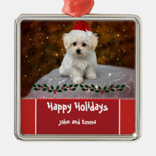 Adorable Maltese Puppy Christmas Template Metal Tree Decoration