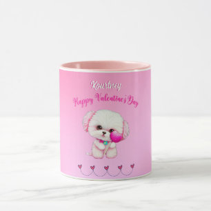 Adorable Maltese Puppy Happy Valentine's Day Mug